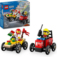 LEGO City Pizzalieferwagen vs. Löschauto - Seifenkisten Spielzeug für Mädchen und Jungen ab 5 Jahren - Bauset mit 2 Fahrer Minifiguren - Geschenk zum Geburtstag & für die Feiertage 60458