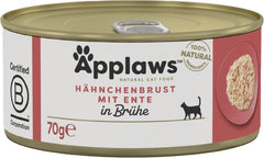 Applaws Premium Natural Hrană Umedă pentru Pisici, Pui cu Rață în Supă, Conservă 70g (24x70g)