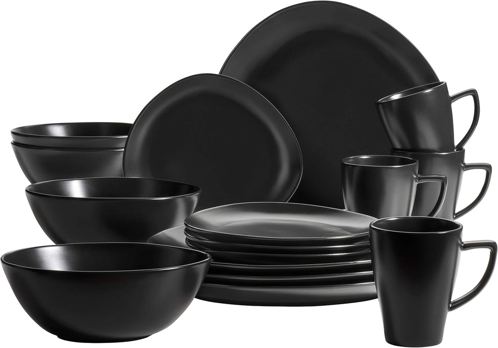 MÄSER 931730 Serie Glendale, Geschirr Set Für 4 Personen in Moderner Asymmetricer Nierenform, 16-teiliges Kombiservice in Seidenmattem Schwarz, Steinzeug Tableware Sets Naty Shop Default Title