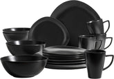 MÄSER 931730 Serie Glendale, Geschirr Set Für 4 Personen in Moderner Asymmetricer Nierenform, 16-teiliges Kombiservice in Seidenmattem Schwarz, Steinzeug Tableware Sets Naty Shop Default Title