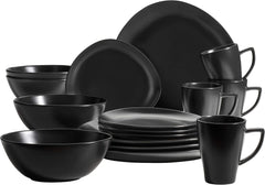 MÄSER 931730 Serie Glendale, Geschirr Set Für 4 Personen in Moderner Asymmetricer Nierenform, 16-teiliges Kombiservice in Seidenmattem Schwarz, Steinzeug Tableware Sets Naty Shop Default Title