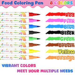 Pixuri colorante alimentare, 8 bucăți de pixuri alimentare cu vârfuri moi pentru linii groase și subțiri, pixuri alimentare pentru copt, pixuri comestibile pentru prăjituri, fursecuri, fondant, alimente