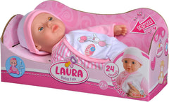 Simba 105140020 - My Love Baby Talk, păpușă cu corp moale și ochi adormiți într-o salopă drăguță, scoate 24 de sunete de bebeluș, 30 cm, păpușă pentru copii de la 2 ani