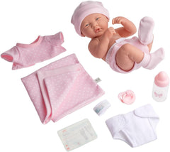 JC Toys- La Newborn Newborn Doll 38 cm is Made of Soft Vinyl, with Knitted Clothes and Accessories, Girl, pink, Designed in Spain by Berenguer, +2 Years Old