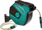 Rolă de furtun de perete Amazon Basics cu furtun, înfășurare automată, 15 m, verde bleumarin, negru