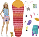 Barbie Camping Series 1X Blonde Haarpuppe Wanderrucksack Outdoor-Ausrüstung Fernglas Karte Welpenzubehör Kindergeschenk 3 Jahre altes Spielzeug Hdf73 Puppen Naty Shop Single Malibu