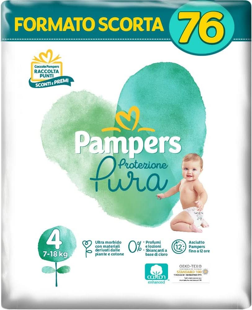 Pampers Naturello, 76 Windeln mit Baumwolle und natürlichen Pflanzenmaterialien, 0 % Duft, Größe 4 (7-18 kg) Mother and Baby Naty Shop 4 (76 Stück)