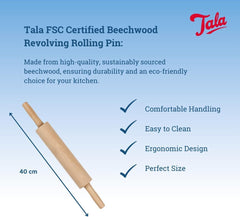 Sucitor din lemn de fag Tala – Sucitor rotativ cu mânere, suprafață netedă, durabil și ușor de curățat – Perfect pentru aluat, produse de patiserie, pâine și pizza – Lemn certificat FSC