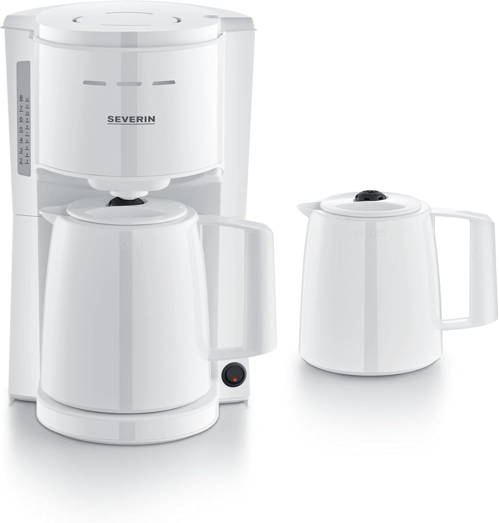 Espressor Severin cu filtru și 2 carafe termice, espressor cu capac, turnare fără picurare, menținere lungă a temperaturii, oprire automată, 1000 W, aprox. 1 litru, alb, KA 9309