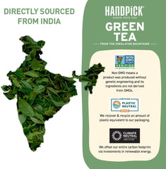 HANDPICK, pliculețe de ceai verde - 25 bucăți | 100% frunze de ceai verde pur din Himalaya, India | Plicuțe de ceai verde ecologice, preparare la cald sau rece