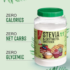 Stevia + Erythritol 1:1 Süßstoff | 1G = 1G Zucker | 100 % natürlicher Zuckerersatz – 0 Kalorien – 0 glykämischer Index – Keto und Paleo – 0 Netto-Kohlenhydrate – kein GVO – Castello seit 1907 – 1 kg Süßstoffe Naty Shop