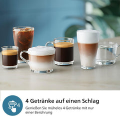 Espressor automat PHILIPS seria 2300 - 4 băuturi, ecran tactil color modern, sistem de preparare a laptelui LatteGo, SilentBrew, râșniță 100% ceramică, filtru AquaClean. Negru mat (EP2330/10)