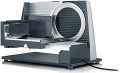 GRAEF SKS S32000, silberner elektrischer Allesschneider mit Vollmetallgehäuse und Glasbodenplatte. Reiben und Hobel Naty Shop