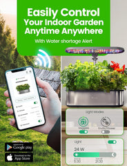 Sistem de creștere hidroponică WiFi LPH-SE, kit inteligent pentru grădină de plante aromatice cu 12 ghivece pentru uz interior, grădină interioară cu lampă LED de creștere de 24 W, rezervor de apă de 5,5 l, sistem de pompare, temporizator automat