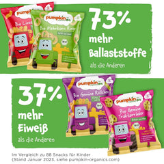 Inele multicereale organice Pumpkin Organics pentru copii, morcov și mango (pachet de 8) Gustări pentru bebeluși fără aditivi de la 12 luni - fără alergeni² și fără gluten³ Gustări crocante pentru copii (8 x 20g)