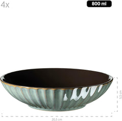 Set de veselă MÄSER 931964 Confino Series pentru 4 persoane, aspect vintage modern, set combinat din ceramică, 20 de piese, culoare petrol cu accente negre, gresie