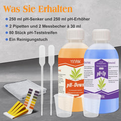 Regulator de pH pentru hidroponie, lichid pH Up și pH Down, fluid regulator de pH pentru scăderea sau creșterea valorii pH-ului, tampon premium 250 ml, potrivit pentru toate sistemele hidroponice (sol și apă)