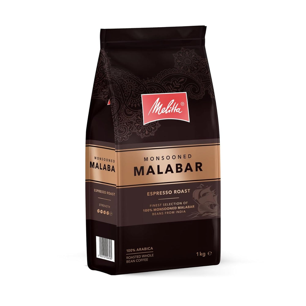 Melitta Monsooned Malabar Rare Coffee, 1 kg, Kaffeebohnen, ungemahlen, 100 % Arabica-Bohnen aus Indien, in Deutschland geröstet, Stärke 4 Naty Shop Monsooned Malabar Coffee