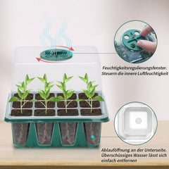 Tavă de propagare pentru seră de interior, set de propagare mini pentru seră din 2 piese cu capac ridicat, inițiator de răsaduri cu lumini pentru plante cu spectru complet, tăvi, tavă de propagare pentru seră pentru plante