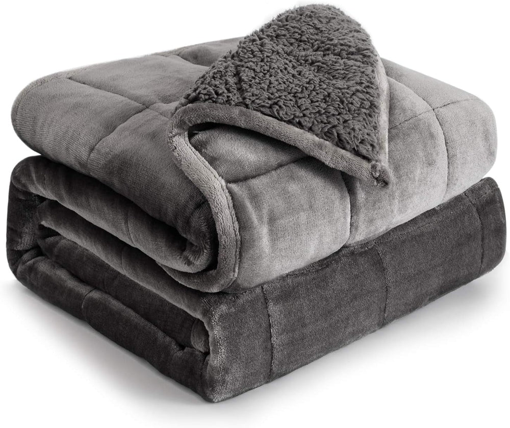 Pătură cu greutate Cottonblue, 6,8 kg, dimensiunea reginei, flanel, Shaggy, Sherpa, pătură cu greutate pentru adulți, pături cu greutate confortabile pentru a calma și relaxa, plapume grele, 152.4 X 203.2 Plapumi si pilote Naty Shop Gri 60 X 80 15 Lb