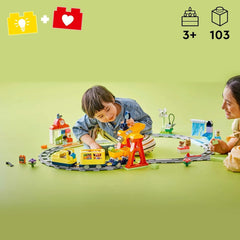 LEGO DUPLO Große interaktive Eisenbahn -Lernspielzeug für Kleinkinder ab 3 Jahren – inkl. Schieb-und-los-Zug mit Licht und Sound, 16 Gleisstücke & 4 Figuren – Geschenk für Jungen & Mädchen - 10428