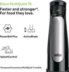 Braun Household Hogar Multiquick 7 Mixer, Spritzschutz, Spülmaschinenfest, Bpa-Frei, 600 Ml, Zerkleinerer 500 Ml, Eisklinge, MQ 7035XBI, 1000 W, Schwarz, MQ7035XBI Bucatarie Naty Shop