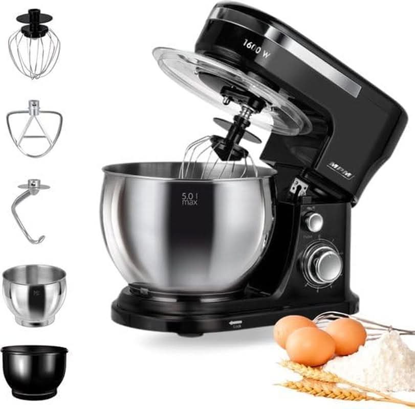 MPM - Planeten-Küchenmaschine Mit 2 Rührschüsseln 4 & 5 Liter - 1600W Küchenmaschine - Schwarz Mutter und Kind Naty Shop Mrk-21