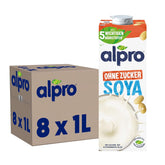 Alpro Sojadrink – Vegan und milchfrei – Von Natur aus laktosefrei und fettarm – Reich an pflanzlichen Proteinen, inhalt Calcium und Vitamine – 8 x 1 L – Haltbar