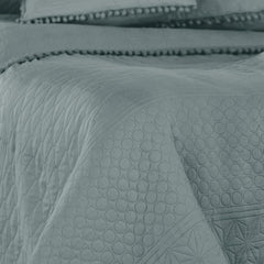Ameliahome Cuvertură de pat cu pompoane 220X240 Cm Cuvertură de pat cu două fețe Ultrasonic Quilting Poliester Meadore Grey Paturi si Cuverturi Besuche den AmeliaHome-Store
