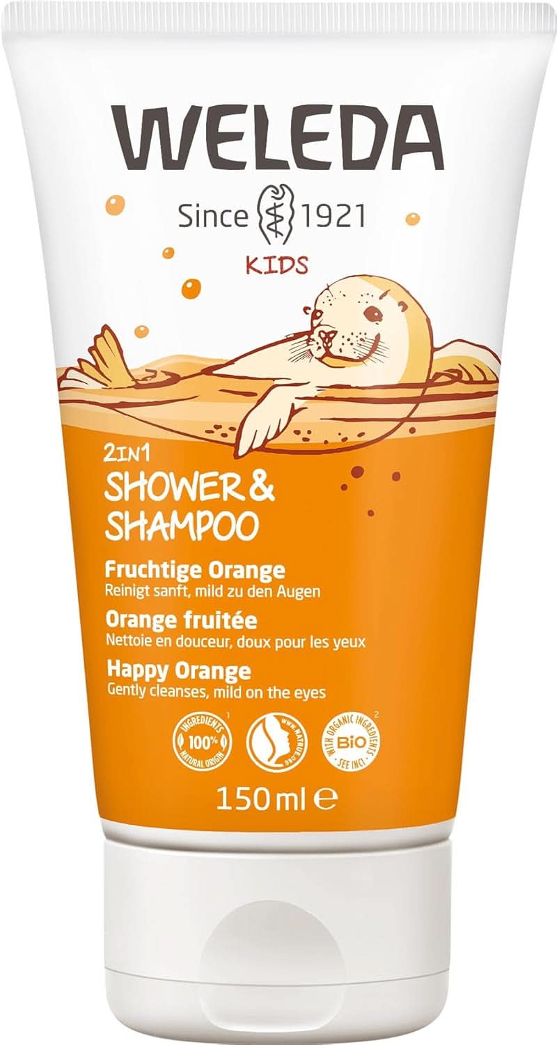 WELEDA Bio Kids 2-in-1 Shampoo und Duschgel, orange, geeignet für Kinder ab drei Jahren (1 x 150 ml) Mutter und Kind Naty Shop