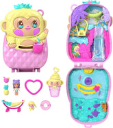 Polly Pocket Puppen und Spielset, Ananas-Äffchen-Schatulle, Reisespielzeug mit 1 Mikropuppe, Haustier, Hängematte und Zubehörteilen mit Obstmotiven, JKC49