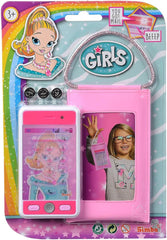 Simba 105562049 - Steffi Love Girls Smartphone mit Tasche, Rollenspiel, Telefon für Mädchen, Handy mit Licht und Sound, 11,5cm, ab 5 Jahren