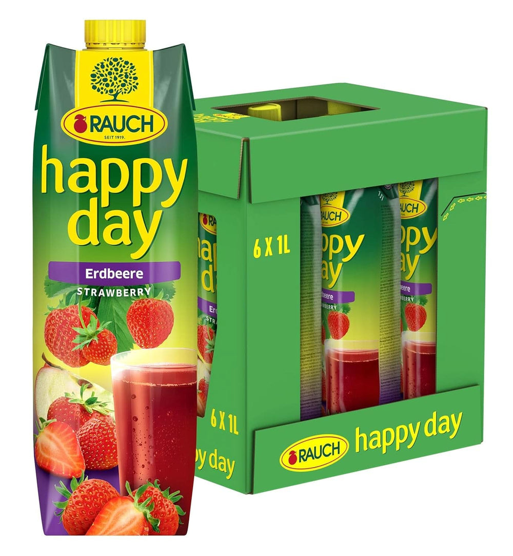 Rauch Happy Day Erdbeere | Intensiver Erdbeergeschmack | Verfeinert mit Äpfeln und Zitrone | 6X 1 Liter, Tetra Prisma Alkoholfreie Getränke Naty Shop