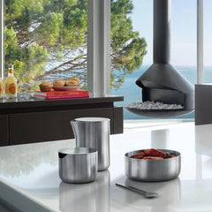 blomus -BASIC- zaharniță din oțel inoxidabil periat, recipient pentru zahăr ideal pentru zahăr alb/brun, design atemporal, lavabil în mașina de spălat vase (Î / L / A 6,6x 6,6x5,2 oțel inoxidabil, 63621)