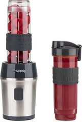 H.Koenig Smoothie Maker SMOO9 - Mini Standmixer - Mini Blender - 300 Watt - 570 Ml - Edelstahl - 2 Kunststofflaschen - Bpa-Frei, Grau Bucatarie Naty Shop Grau