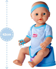 Simba 105030044 - New Born Baby Puppen-Junge, Vollvinylpuppe mit Schlafaugen, Trink- und Nässfunktion und Zubehör, 8 Teile, 43cm, Babypuppe, ab 3 Jahre