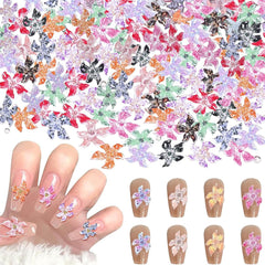 100Pcs 3D Blume Nagel Charms Nägel Zubehör Nageldesign Glitzersteine Nailart Strasssteine Flower Nail Charms Luminous Flower Nail Art Charms Bunte Blumen Deko Nagel Steinchen Flowers Nail