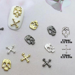 Set de decorațiuni pentru unghii cu craniu în formă de cruce, 120 de piese, brelocuri pentru unghii din metal auriu-argintiu, bijuterii din aliaj punk pentru manichiură, accesorii cu pietre strălucitoare