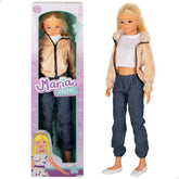 Păpușă Maria Casual mare cu fustă, 105 cm, accesorii incluse, păpuși pentru coafat, joc de rol, jucărie pentru copii, fete + 3 ani (39653)