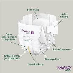 Scutece pentru bebeluși Bambo Nature, mărimea 4 (7-14 kg) - 48 bucăți. Scutece premium cu protecție îmbunătățită împotriva scurgerilor | Confort și libertate supreme pentru copiii activi | Scutece testate dermatologic