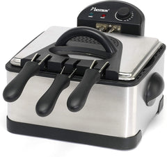 Bestron XL Ölfritteuse mit 3 Frittierkörben, inkl. Kaltzonentechnologie und abnehmbarem Öltank, 4 Liter, 2000 W Haushaltsgeräte Naty Shop Silber