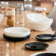 Harena N&b Glasgeschirr, 18-teilig, für 6 Personen, Weiß und Schwarz