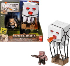 Mattel Minecraft Actionfiguren-Set, Ghast mit Feuerangriff, Lichter, Lärm, Starter und Projektil, Piglin-Krieger, inspiriert vom Film, JFB69 Actionfiguren Naty Shop Standardtitel