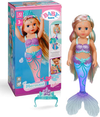 BABY Born Mermaid – 43 cm große Puppe – Hochwertiges Haar mit bunten Strähnen – Leuchtende Flosse – Batteriebetrieben – Geeignet für Kinder ab 3 Jahren, Green Naty Shop Dolls Standardtitel