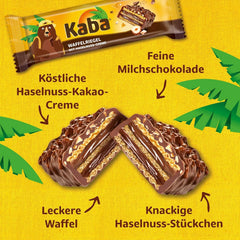 Batoane Kaba napolitane 40g, 4 batoane crocante umplute cu napolitane și cremă fină de alune de pădure, într-un pachet multiplu cu aromă originală Kaba
