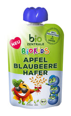 Biozentrale Biokids Fruchtpüree Äpfel Heidelbeeren Hafer | 12X90G | Veganer Frucht-Hafer-Snack | Ohne Zusatz von Kristallzucker Mutter und Kind Naty Shop