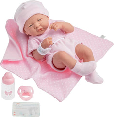 JC Toys- La Newborn Newborn Doll 38 cm is Made of Soft Vinyl, with Knitted Clothes and Accessories, Girl, pink, Designed in Spain by Berenguer, +2 Years Old