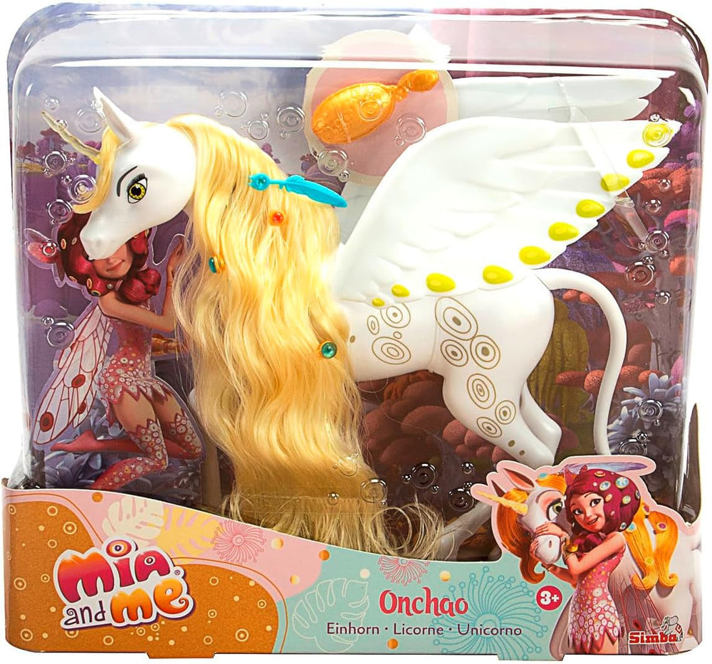 Simba 109480093 – Mia and Me Einhorn Onchao, mit beweglichen Flügeln, Haarspangen, Stylingbürste, Spielpferd, Pony, Centopia, ab 3 Jahren, rosa Naty Shop Einzelpuppen
