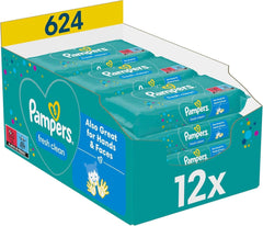 Pampers Fresh Clean Feuchttücher, 624 Feuchttücher, leichter Duft, auch für Hände und Gesicht geeignet Baby-Feuchttücher Naty Shop
