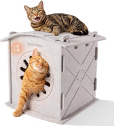 Katzenhaus Indoor aus Filz: Warmes Und Gemütliches Katzenbett, Katzenhöhle mit beruhigendem Kratzbogen, Robuste & Kratzfeste Katze Höhle, Abnehmbares Katzen Bett, Katzen Haus 38 x 36 x 38cm